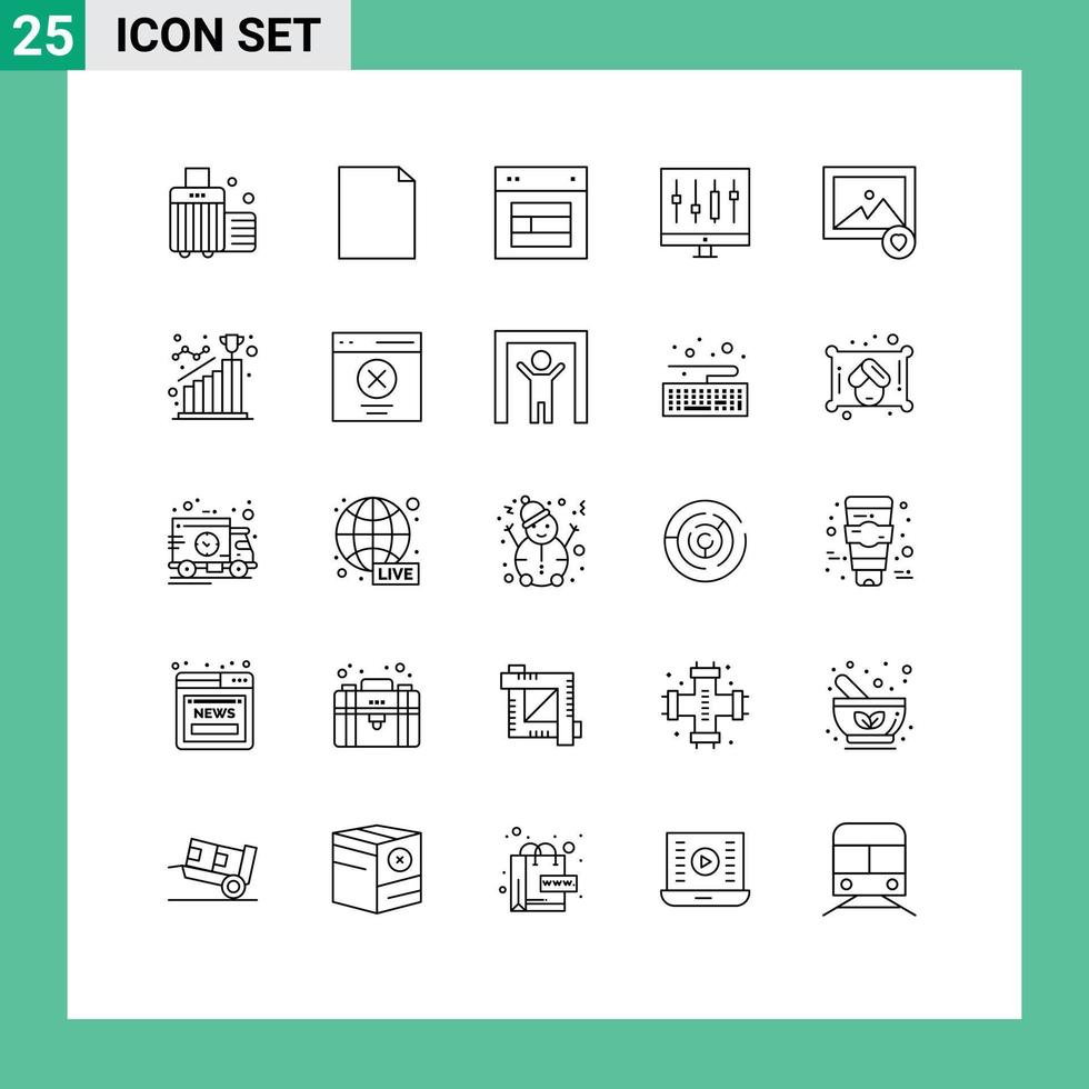 Linienpaket mit 25 universellen Symbolen der bevorzugten Graph-Layout-Datenanalyse bearbeitbaren Vektordesign-Elemente vektor
