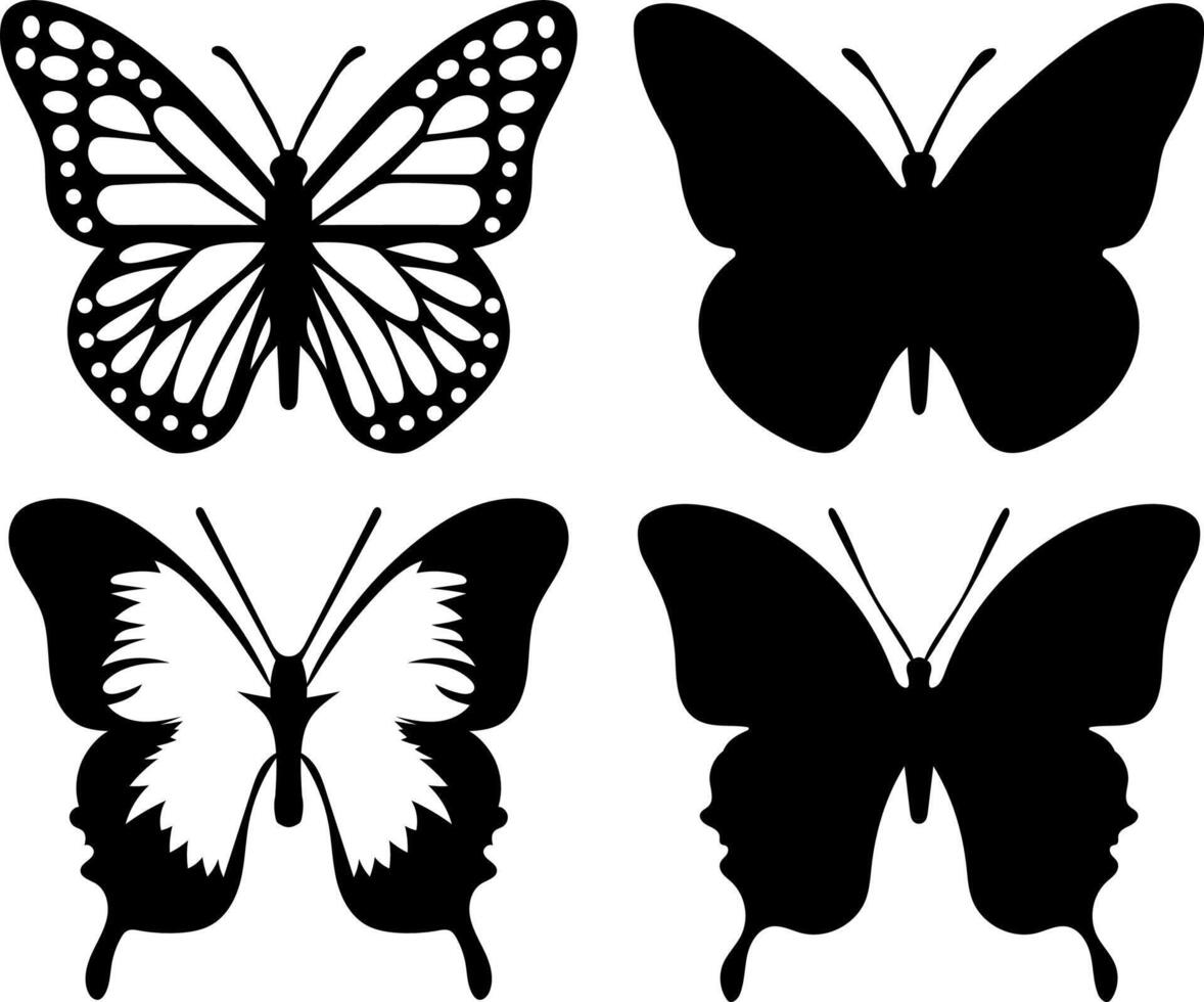 Schmetterlingssilhouette. hand gezeichnete vektorillustration. isoliertes Element auf weißem Hintergrund. vektor