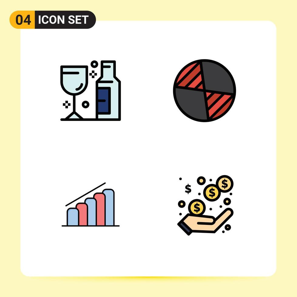 Stock Vector Icon Pack mit 4 Zeilenzeichen und Symbolen für Alkohol melden Wein Schwerkraft Einkommen editierbare Vektordesign-Elemente