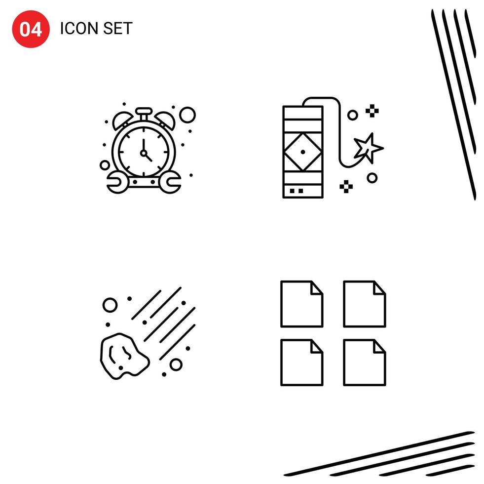 Mobile Interface Line Set aus 4 Piktogrammen von Stopp-Meteoriten-Reparaturkracher dokumentiert editierbare Vektordesign-Elemente vektor