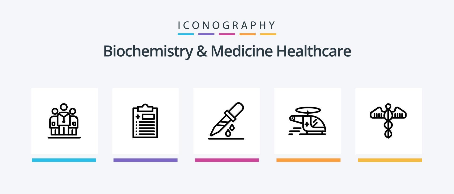Biochemie und Medizin Healthcare Line 5 Icon Pack inklusive Dope. Pillen . Pflege. Medizin. Knochen. kreatives Symboldesign vektor