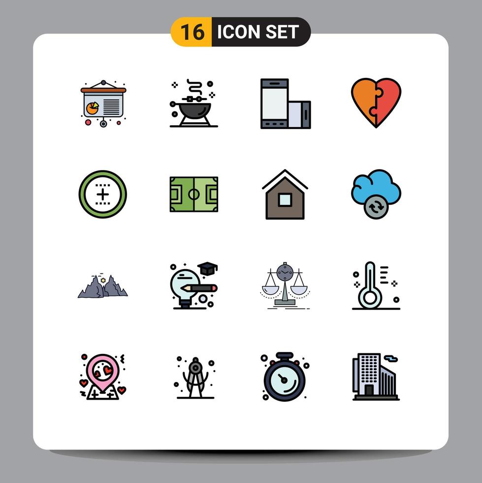 16 flache, farbgefüllte Zeilenpakete der Benutzeroberfläche mit modernen Zeichen und Symbolen der Benutzeroberfläche fügen bearbeitbare kreative Vektordesignelemente für mobile Puzzlepaare hinzu vektor
