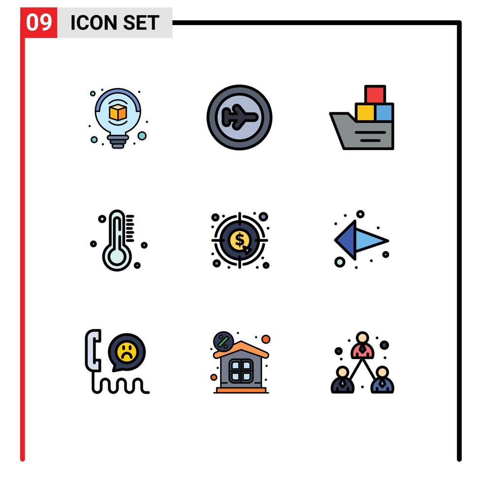 satz von 9 modernen ui-symbolen symbole zeichen für währung regen gutes wetter heiß editierbare vektordesignelemente vektor