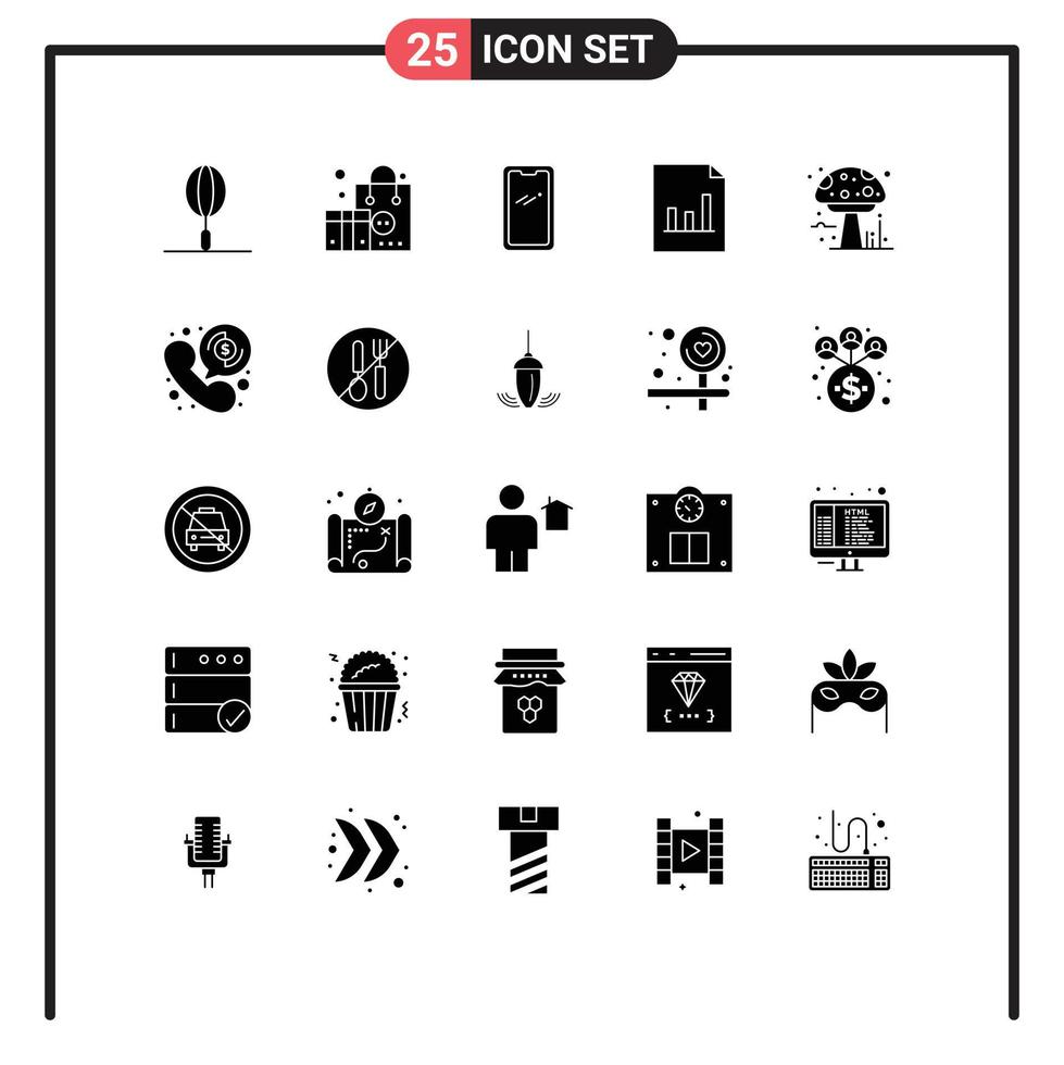 25 kreative Symbole moderne Zeichen und Symbole des Herbstdiagrammtelefondokuments Samsung editierbare Vektordesign-Elemente vektor