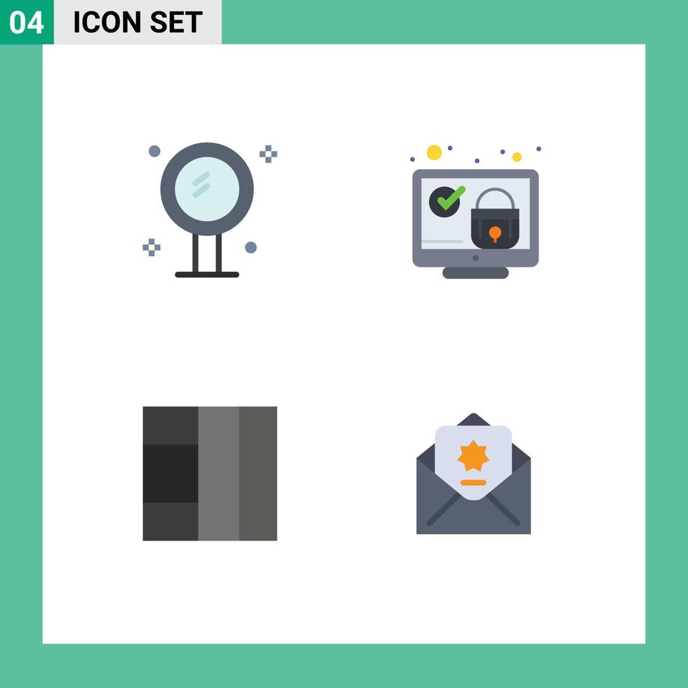 4 universell platt ikon tecken symboler av badrum säkerhet spegel skärm trådmodell redigerbar vektor design element
