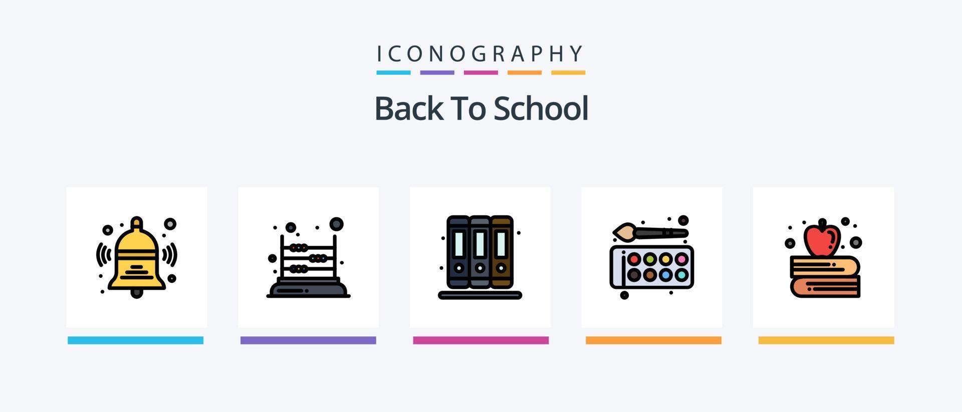 tillbaka till skola linje fylld 5 ikon packa Inklusive skola. larm. skola. utbildning. skrivbord lampa. kreativ ikoner design vektor