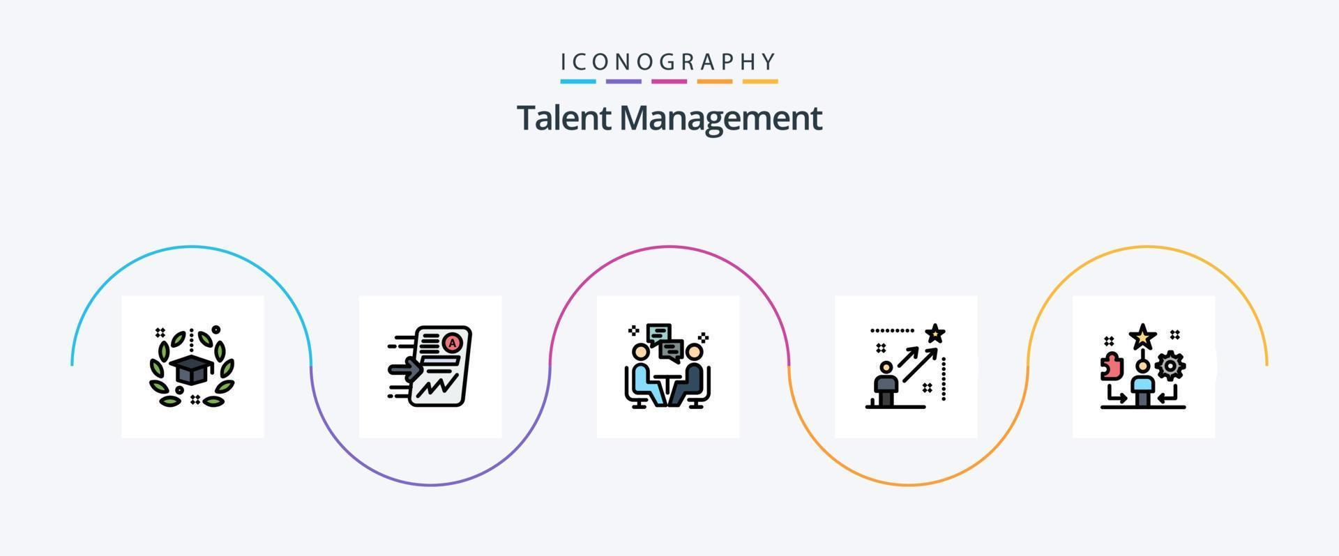 Talentmanagement-Linie gefülltes flaches 5-Icon-Paket einschließlich Stern. Benutzer. Fortschritt. Abmahnung. Plaudern vektor