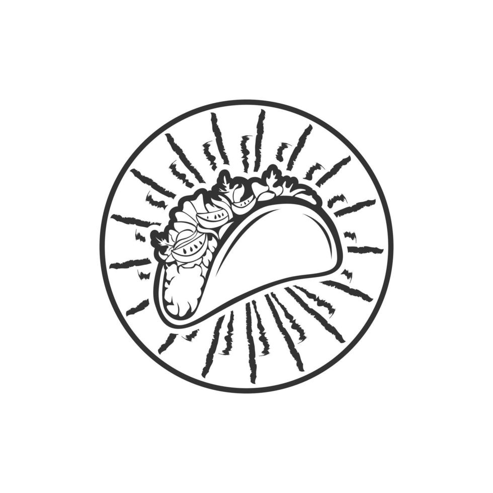 stiliserade varm, nyligen tillverkad mexikansk tacos logotyp mall, vektor illustration isolerat på vit bakgrund. kreativ tvåfärgad varm och kryddad, mexikansk taco logotyp mall, gata mat ikon
