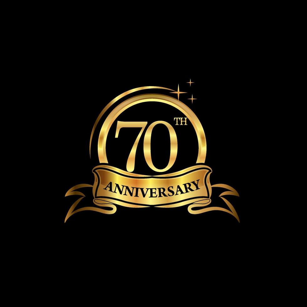 70-jährige Jubiläumsfeier. goldene farbe der klassischen eleganz des jubiläums lokalisiert auf schwarzem hintergrund, vektordesign für feier, einladungskarte und grußkarte vektor
