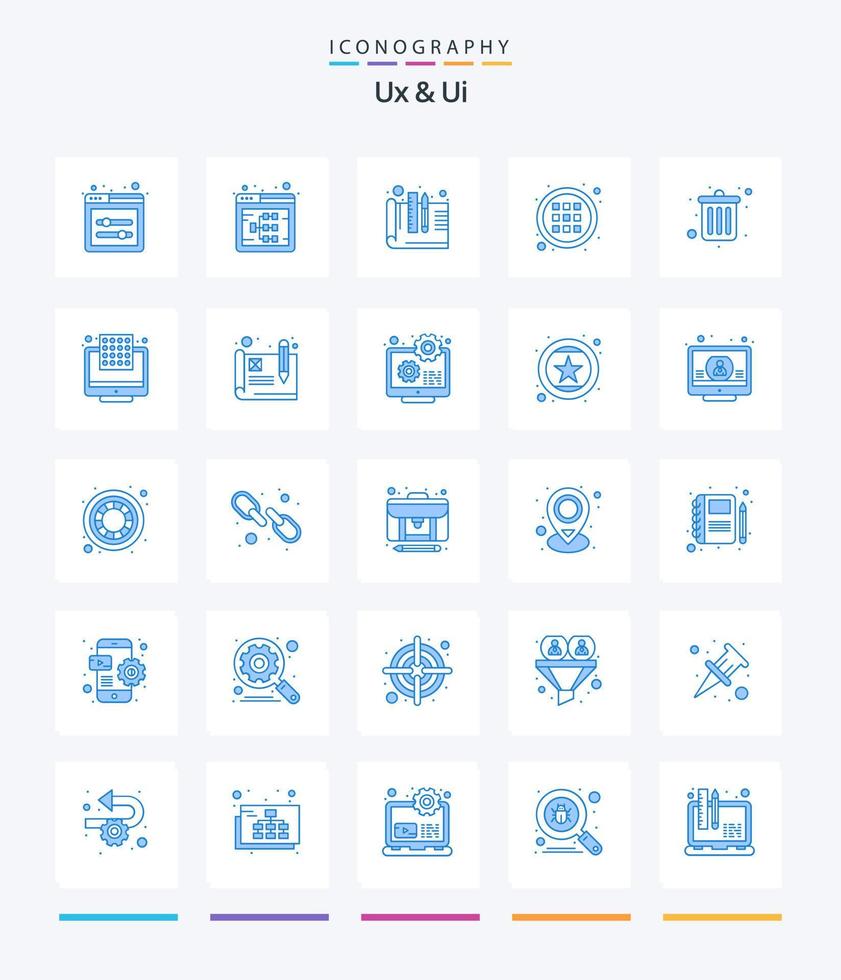 kreativ ux och ui 25 blå ikon packa sådan som kontor. företag. kreativ. alternativ. kontrollera vektor