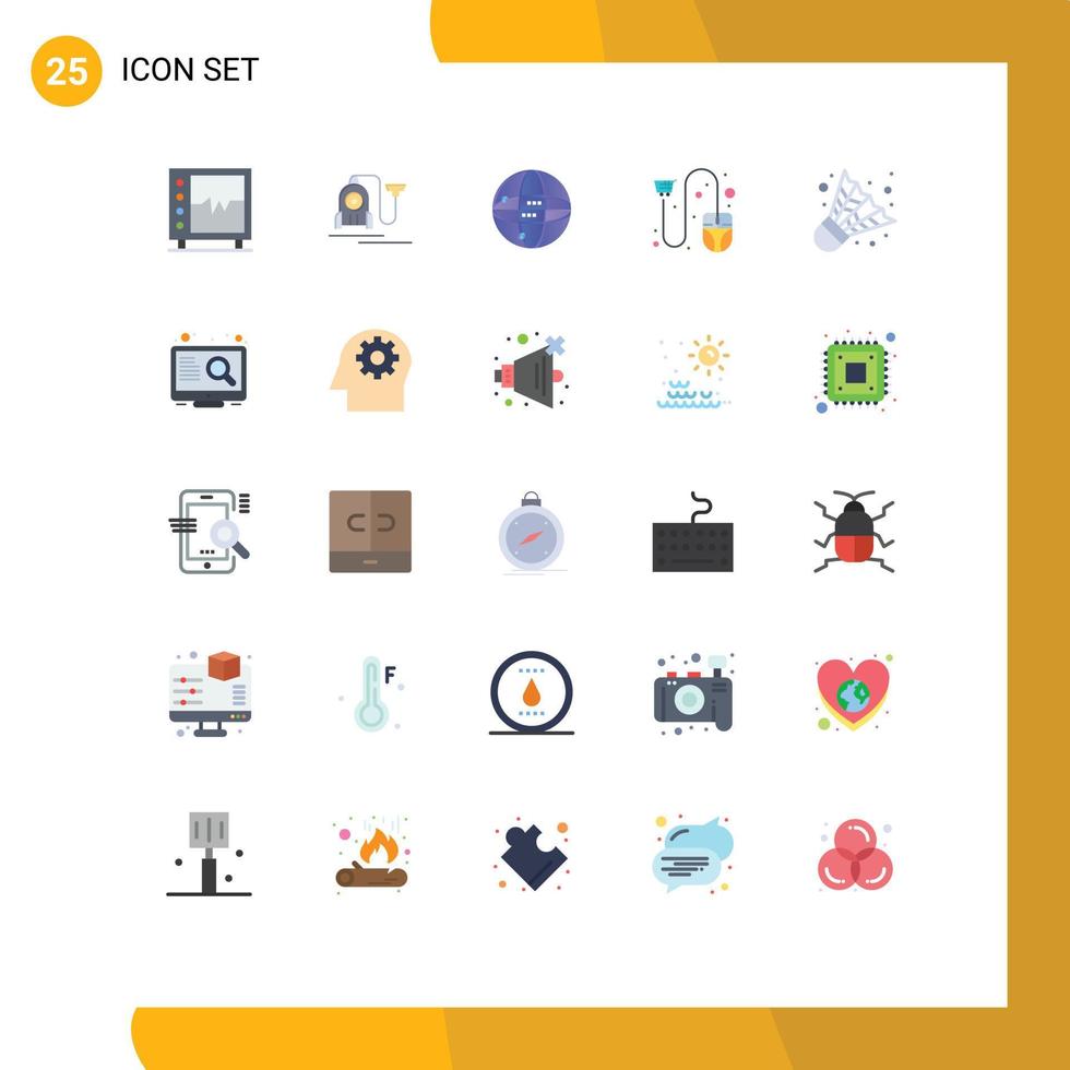 Flache Farbpackung mit 25 universellen Symbolen für den Versand von E-Commerce-Kabeln Klicken Sie auf Globus editierbare Vektordesign-Elemente vektor