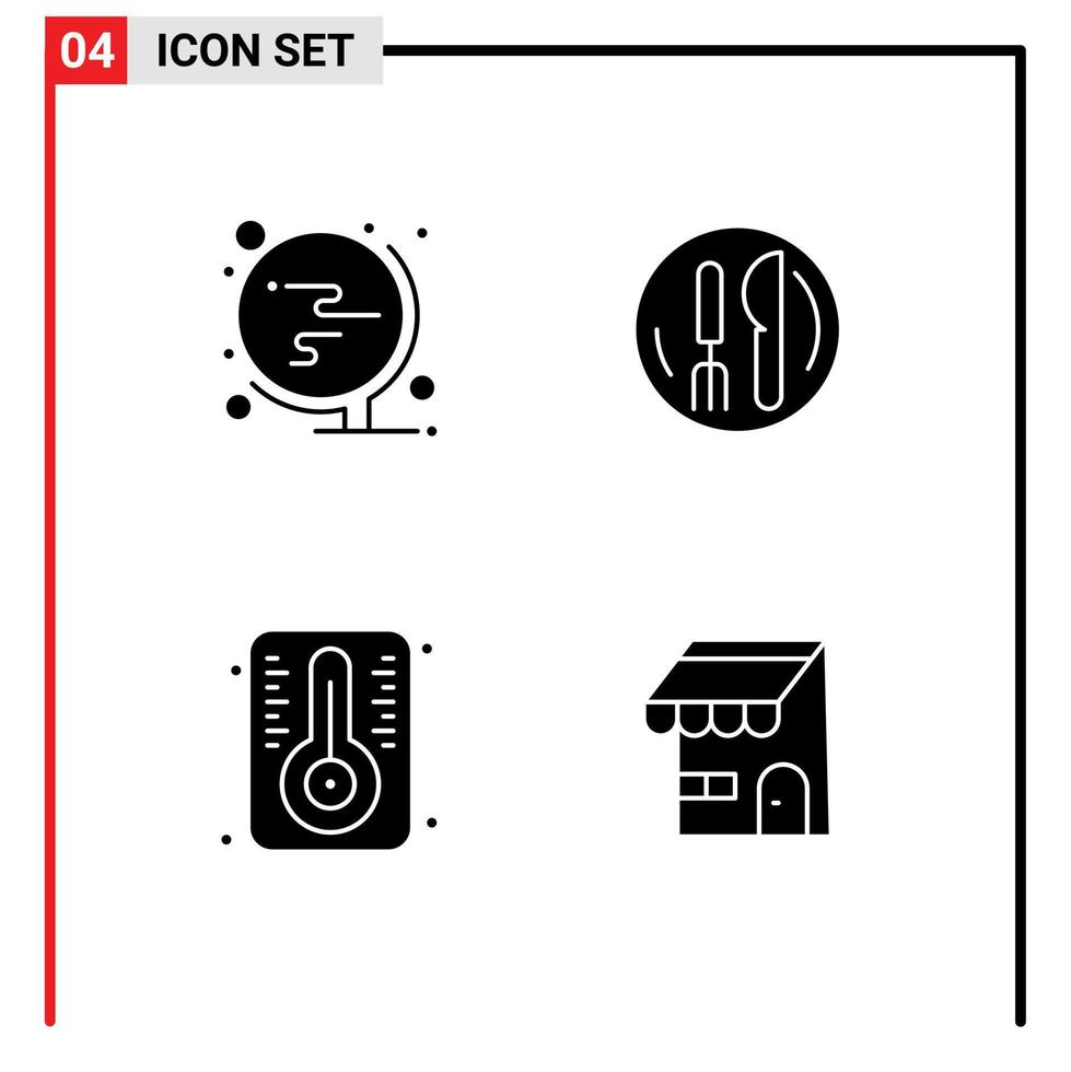 moderner Satz von 4 soliden Glyphen und Symbolen wie Schultemperatur Büroknie Gebäude editierbare Vektordesign-Elemente vektor