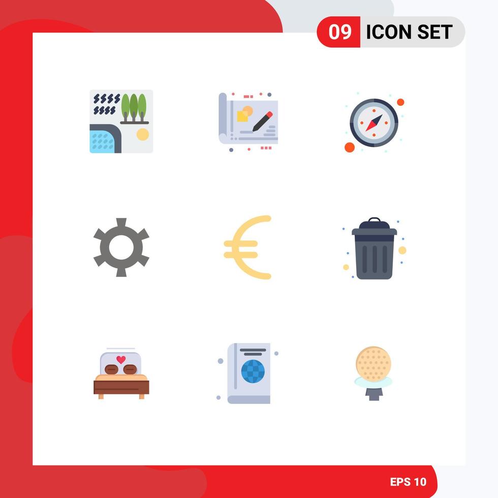 Stock Vector Icon Pack mit 9 Linienzeichen und Symbolen für die Euro-Einstellung Zeichnungsausrüstung GPS-editierbare Vektordesign-Elemente