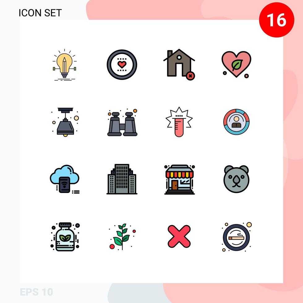 modern uppsättning av 16 platt Färg fylld rader och symboler sådan som värld hjärta kärlek hus klar redigerbar kreativ vektor design element