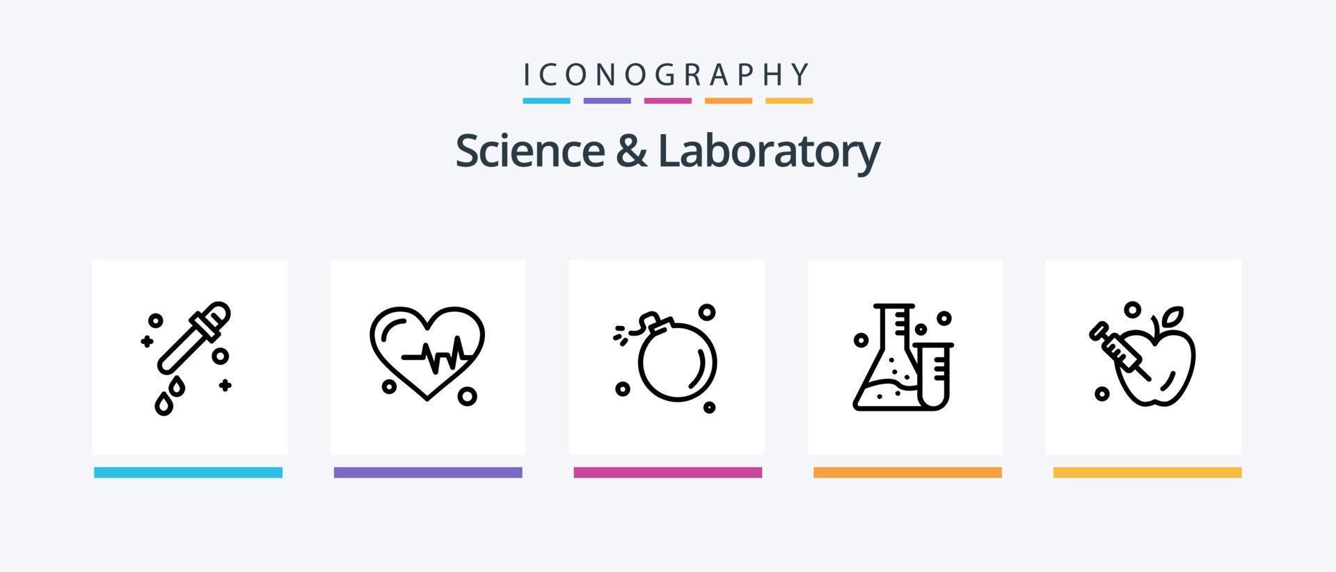 Science Line 5 Icon Pack inklusive . Schwere. Physik. Apfel. Forschung. kreatives Symboldesign vektor