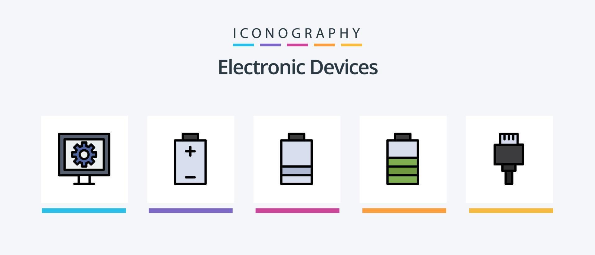 enheter linje fylld 5 ikon packa Inklusive Foto. fokus. teknologi. elektrisk. batteri. kreativ ikoner design vektor