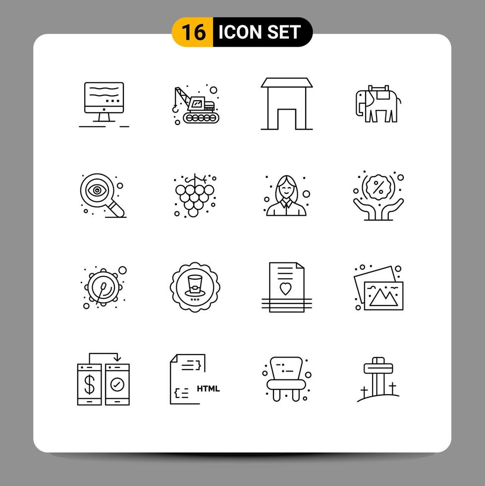 16 universell konturer uppsättning för webb och mobil tillämpningar mat öga marknad design elefant redigerbar vektor design element