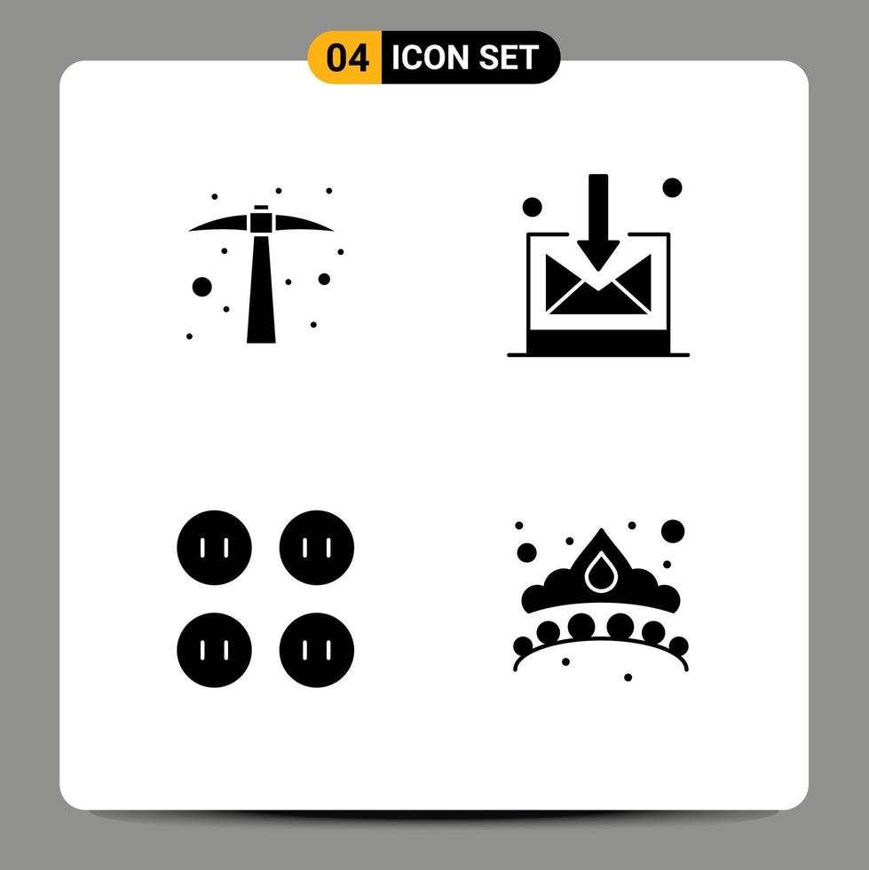 Piktogrammsatz von 4 einfachen soliden Glyphen von harter Arbeit Kleidung Werkzeugtechnologie Mode editierbare Vektordesign-Elemente vektor