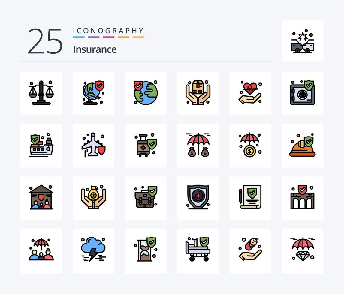 Versicherung 25 Zeilen gefülltes Icon Pack inklusive Herz. halten. Versicherung. Hand. sicher vektor
