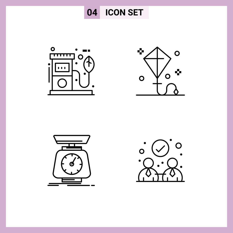 Piktogramm-Set aus 4 einfachen, gefüllten, flachen Farben von Öko-Spielzeugpumpen-Urlaubsmassen-editierbaren Vektordesign-Elementen vektor