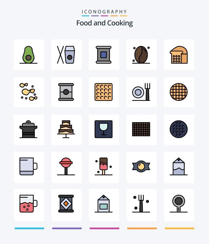 kreatives Essen 25 Zeilen gefülltes Icon Pack wie Kartoffel. Chips. bewahrt. Laib. brot vektor