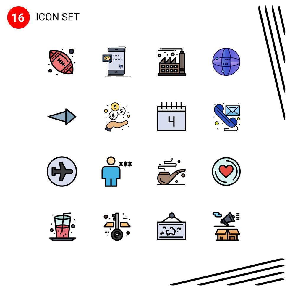 Stock-Vektor-Icon-Pack mit 16 Zeilenzeichen und Symbolen für den nächsten Pfeil digitaler Globus Internet-editierbare kreative Vektordesign-Elemente vektor