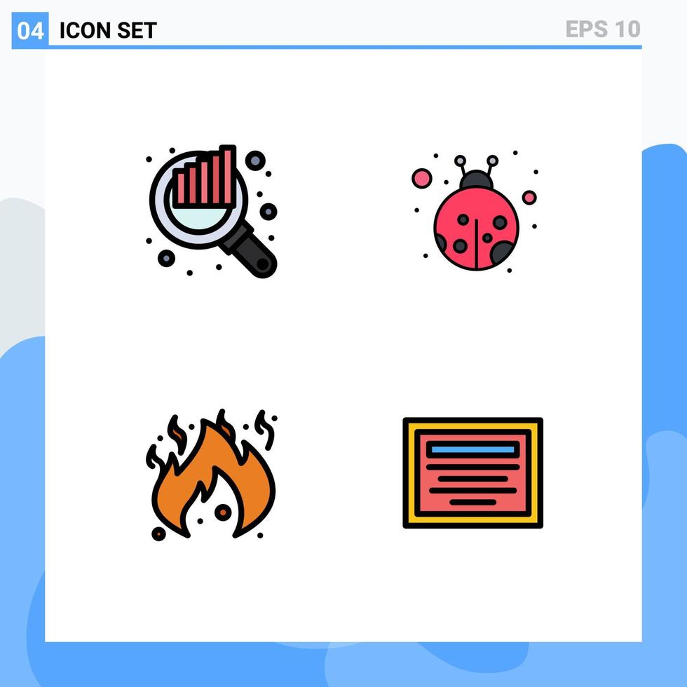 Universelle Symbolsymbole Gruppe von 4 modernen Filledline-Flachfarben von Audit-Flammen-Seo-Käfer-Datei editierbare Vektordesign-Elemente vektor