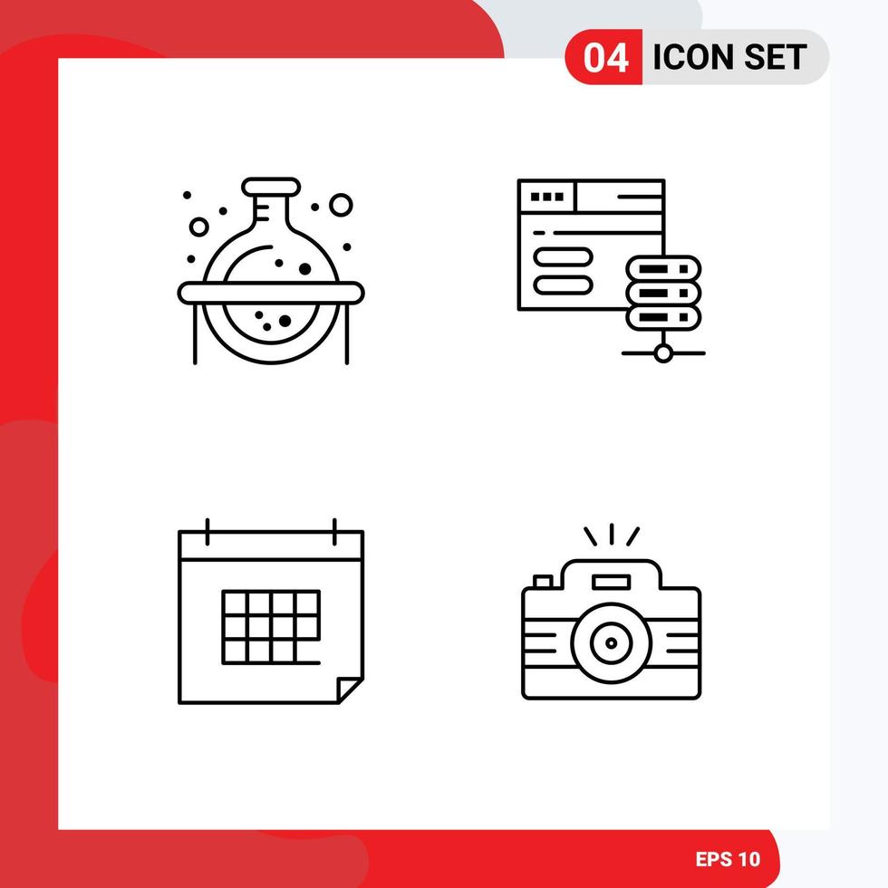modern uppsättning av 4 fylld linje platt färger och symboler sådan som kemisk kalender studie server dag redigerbar vektor design element