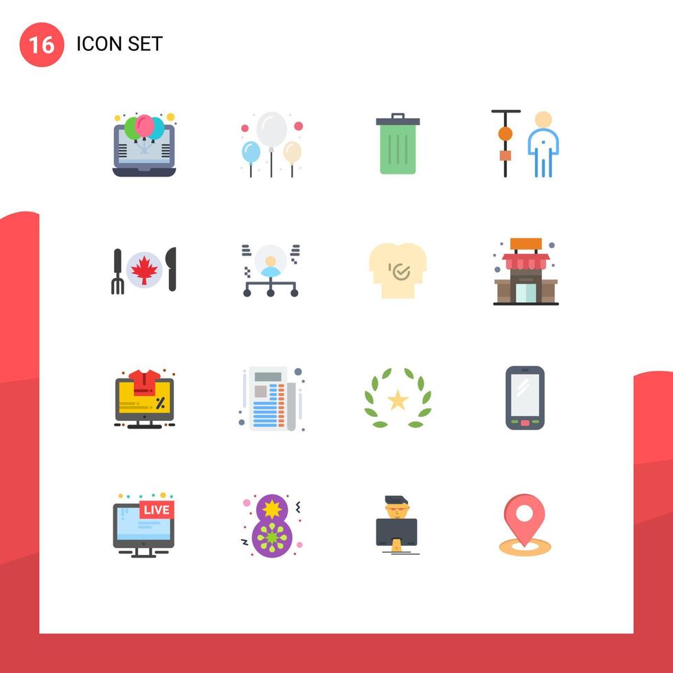 Gruppe von 16 modernen flachen Farben für Menschen Unternehmensverwaltung Korbdiagramm Müll editierbares Paket kreativer Vektordesign-Elemente vektor