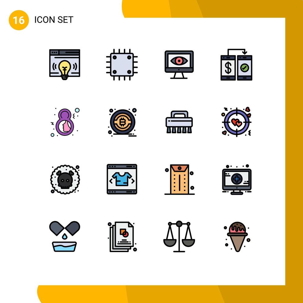 Stock Vector Icon Pack mit 16 Zeilen Zeichen und Symbolen für Tageszahlungshardware Mobile Banking editierbare kreative Vektordesign-Elemente