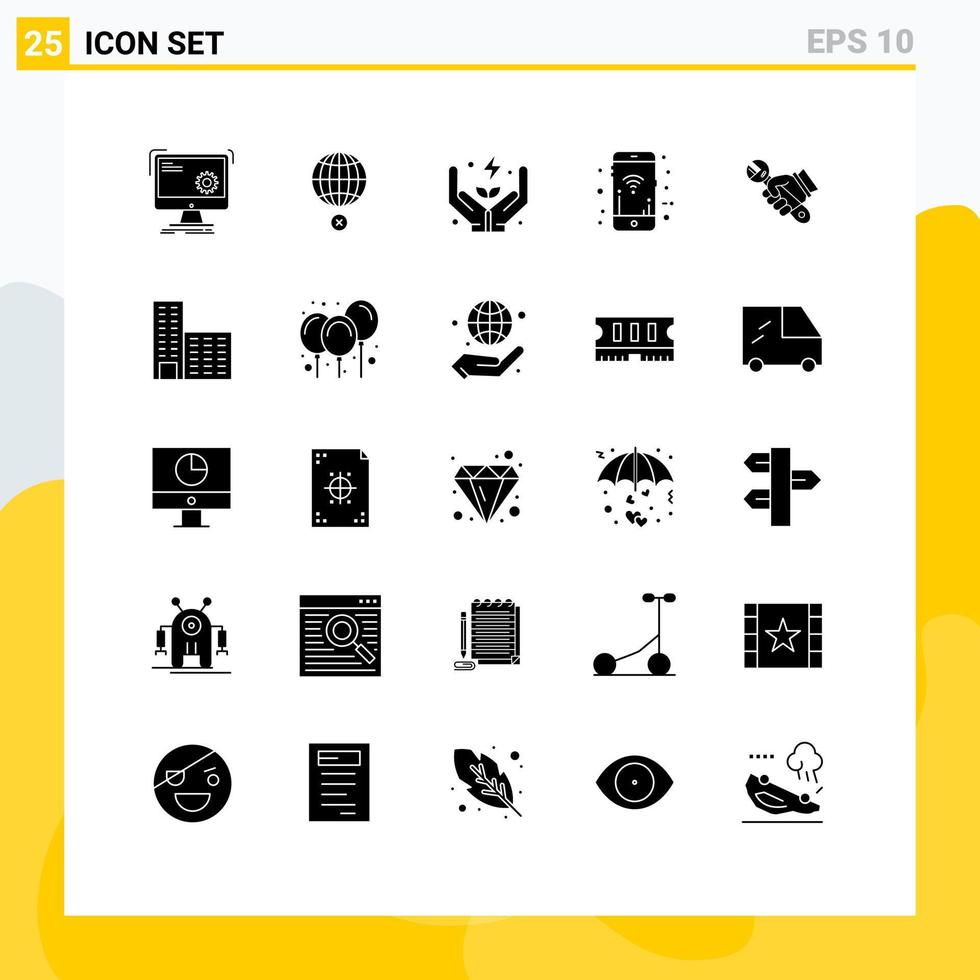 25 Solides Glyphen-Konzept für mobile Websites und Apps WLAN-Signale mobile Internet-Power-editierbare Vektordesign-Elemente vektor