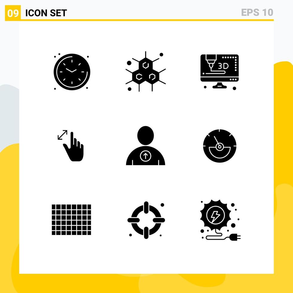 moderner Satz von 9 soliden Glyphen-Piktogrammen von Ampere up Computer-Avatar-Vergrößerung editierbare Vektordesign-Elemente vektor