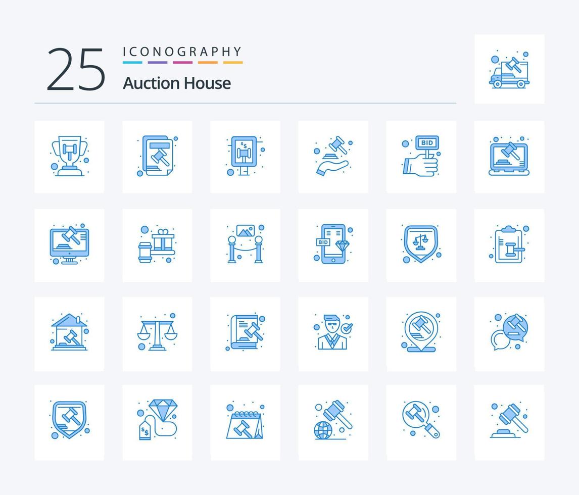 auktion 25 blå Färg ikon packa Inklusive konkurrera. advokat. auktion. lag. hand vektor