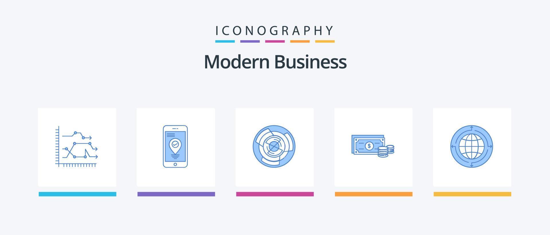 modern företag blå 5 ikon packa Inklusive dollar. logik. pekare. labyrint. utmaning. kreativ ikoner design vektor