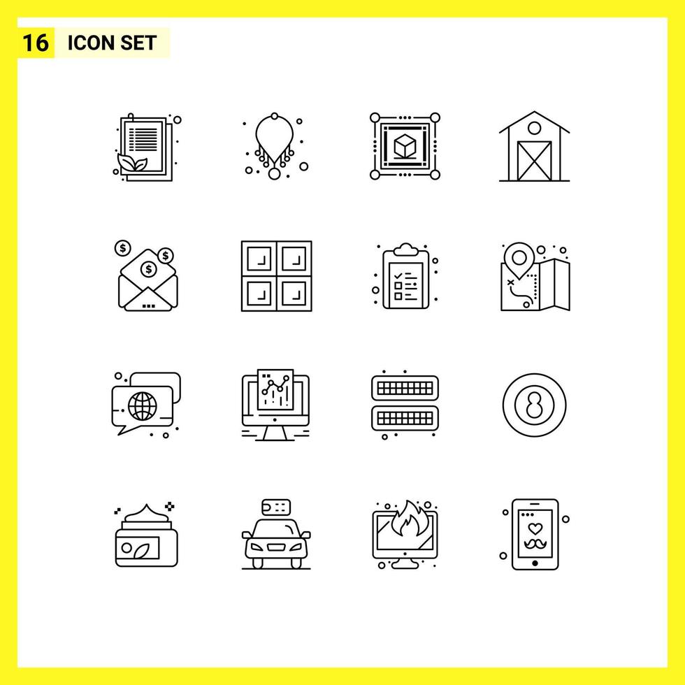 Stock Vector Icon Pack mit 16 Zeilenzeichen und Symbolen für Investitionen Thanksgiving Box House Scheune editierbare Vektordesign-Elemente