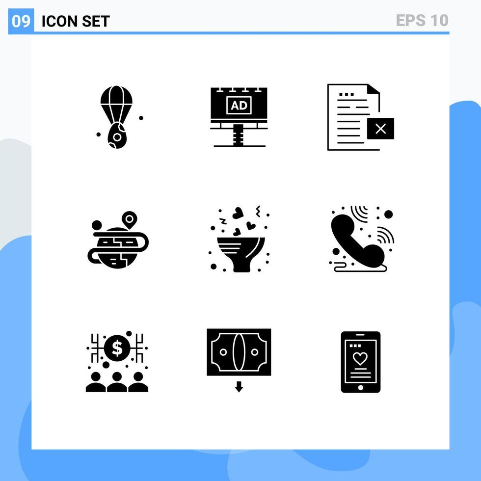 Packung mit 9 kreativen soliden Glyphen von Kartenprozess-Werbung kreative Datei editierbare Vektordesign-Elemente vektor