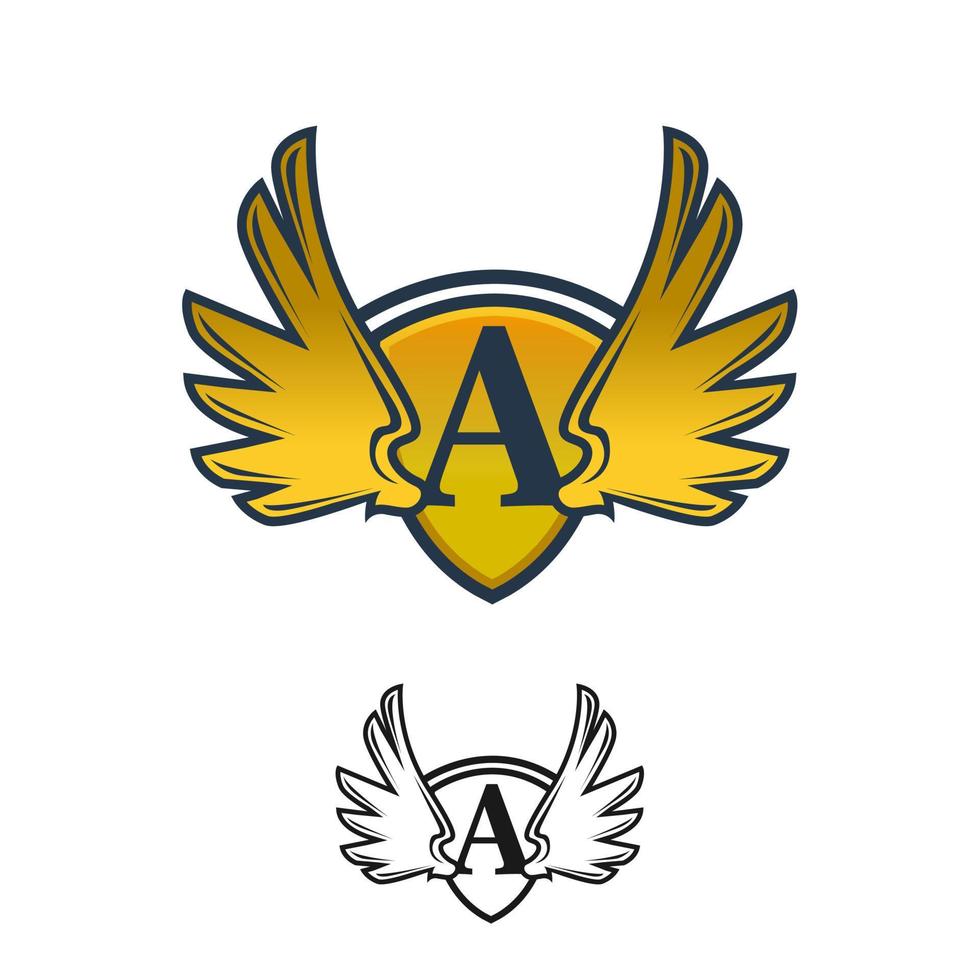 första brev en skydda vingar ikon design logotyp mall, lyx guld tunn vinge logotyp mall vektor