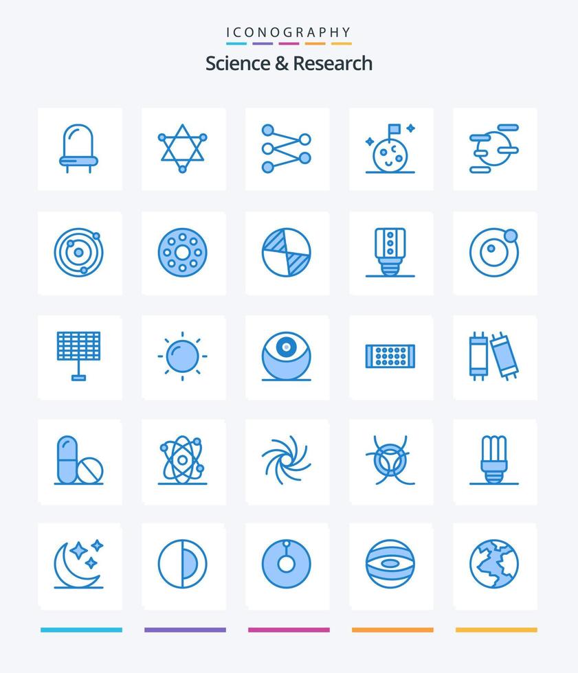 Creative Science 25 Blue Icon Pack wie Monitor. Baby. Raum. Planeten. Astronomie vektor