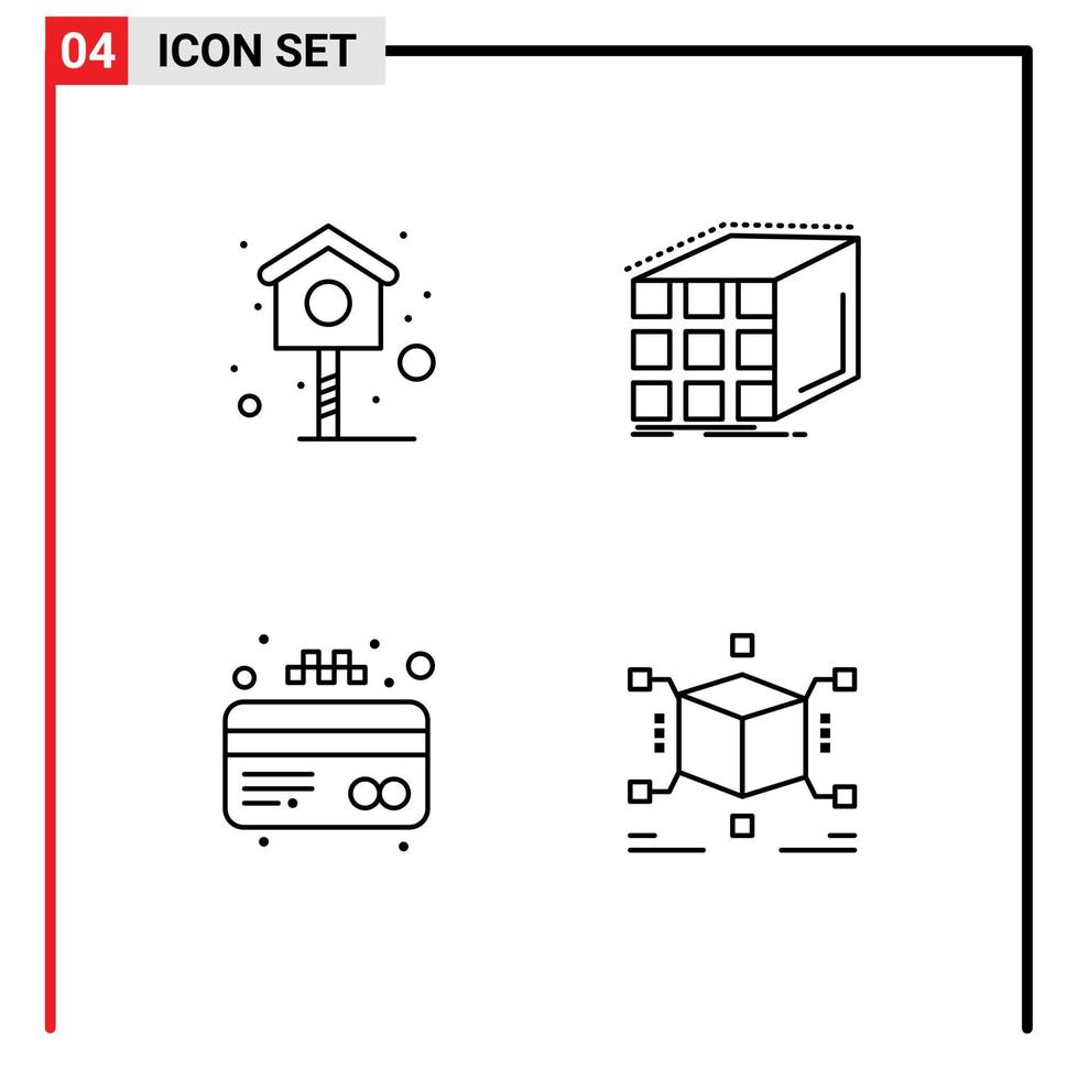 packa av 4 kreativ fylld linje platt färger av fågel kort abstrakt dimensionell kub redigerbar vektor design element