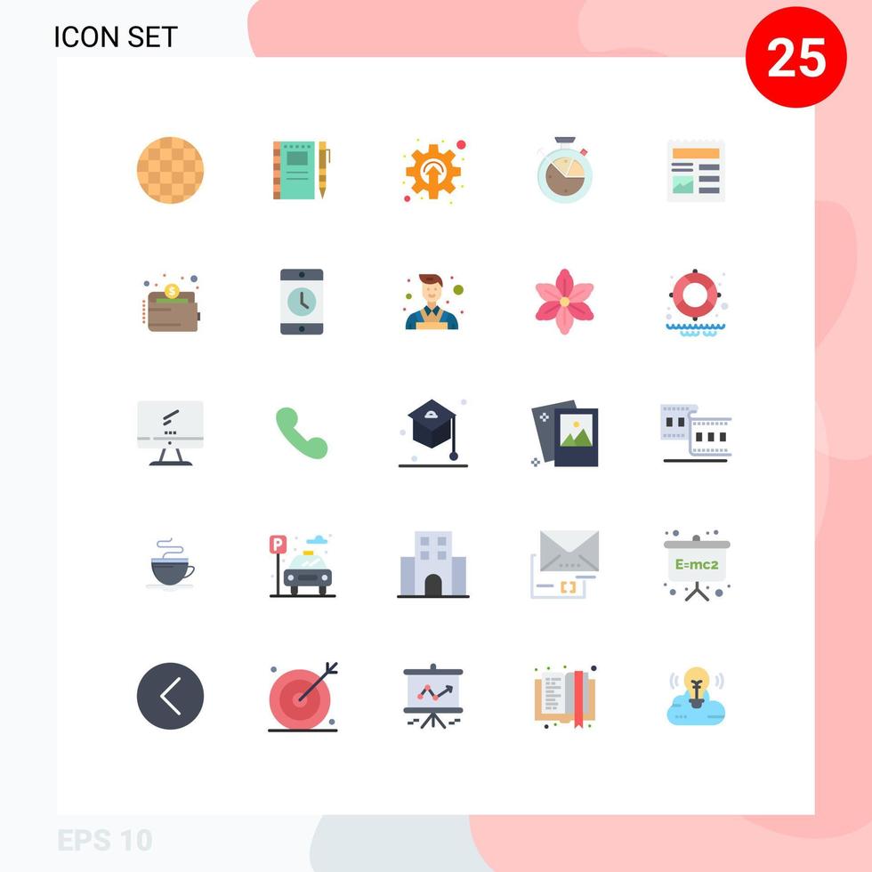 25 universell platt Färg tecken symboler av grundläggande data scince kugghjul klocka mäta redigerbar vektor design element
