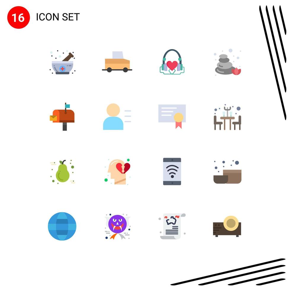 Stock Vector Icon Pack mit 16 Zeilen Zeichen und Symbolen für Briefkasten Mail Herzen Natursteine editierbare Packung kreativer Vektordesign-Elemente