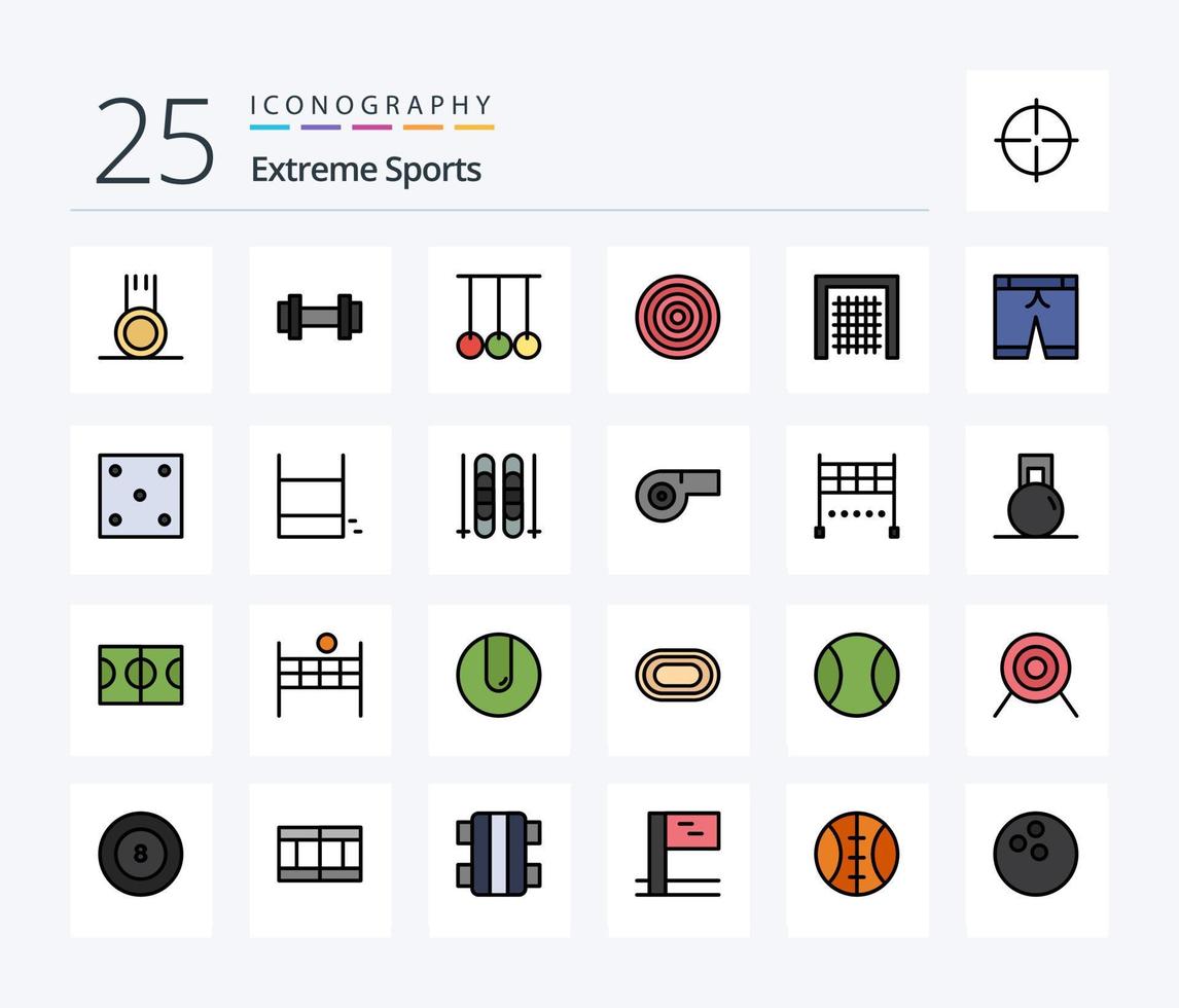 sport 25 linje fylld ikon packa Inklusive mål. sport. konkurrens. Utrustning. styrelse vektor