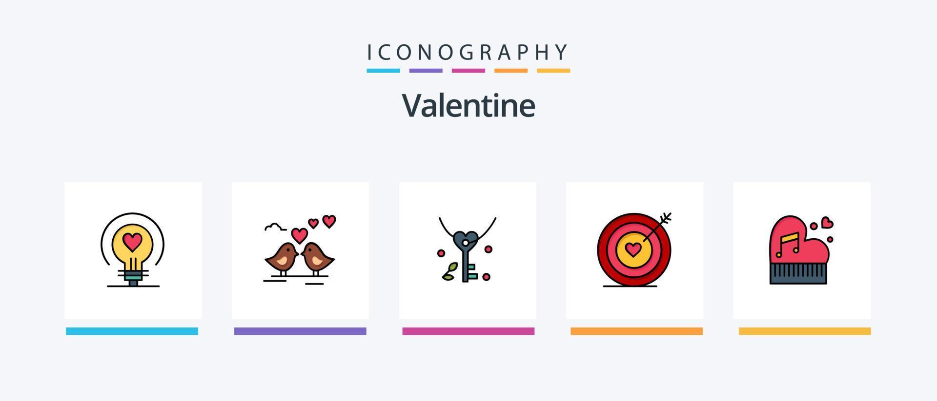 valentine linje fylld 5 ikon packa Inklusive kanin. kärlek. nyckel. dag. alla hjärtans dag. kreativ ikoner design vektor