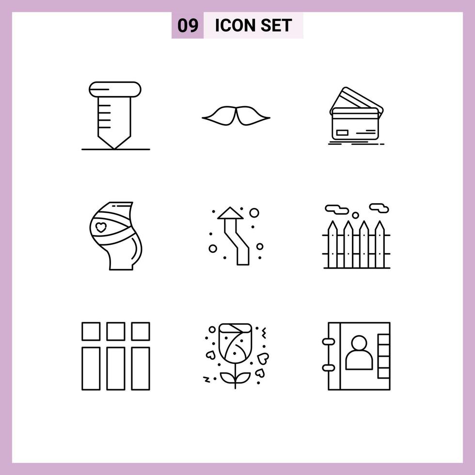 satz von 9 modernen ui-symbolen symbole zeichen für schwangerschaftsgürtel kreditkarte einkaufen finanzen editierbare vektordesignelemente vektor