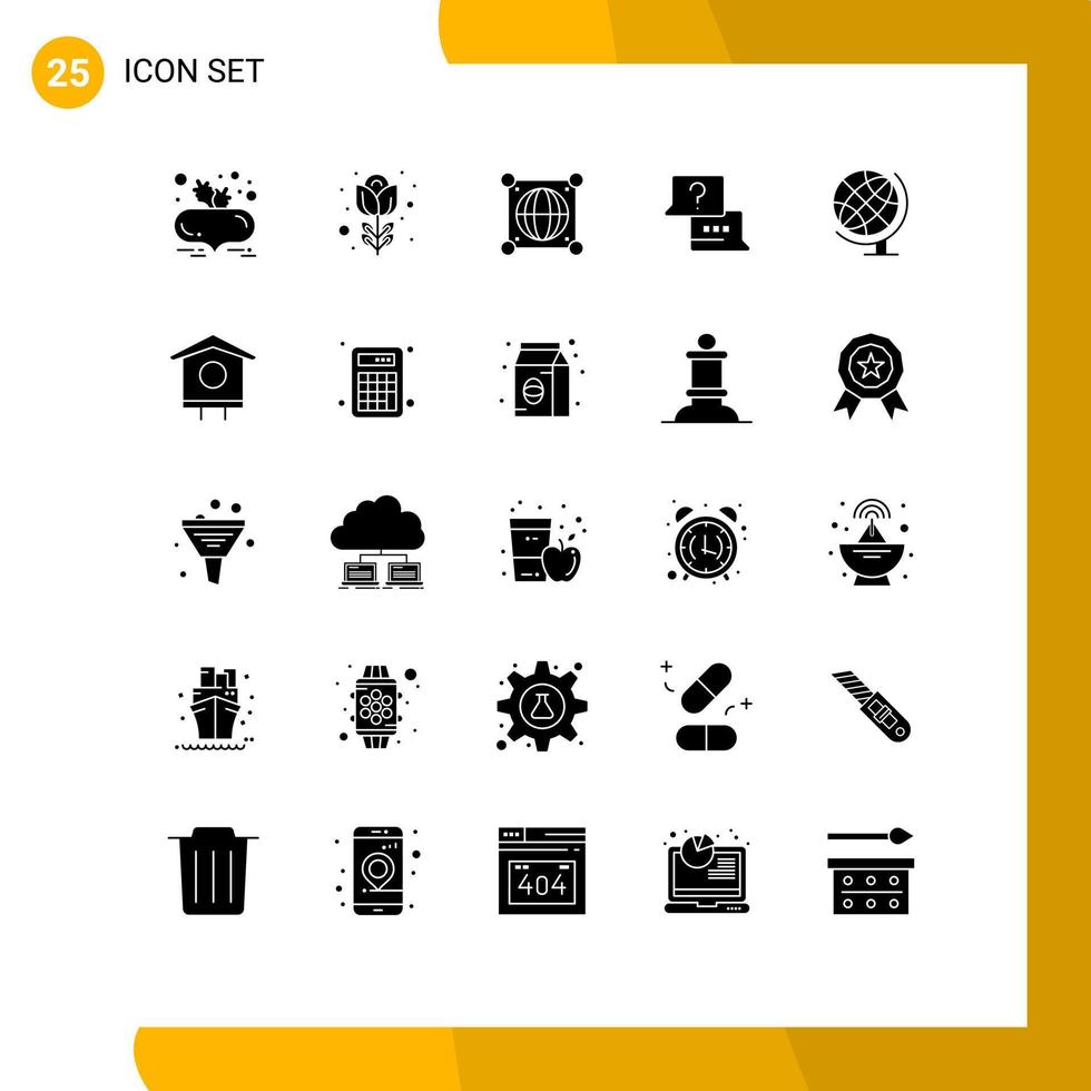 Stock Vector Icon Pack mit 25 Zeilenzeichen und Symbolen für Geografie-Chat-Globus-Laptop-Jobs editierbare Vektordesign-Elemente