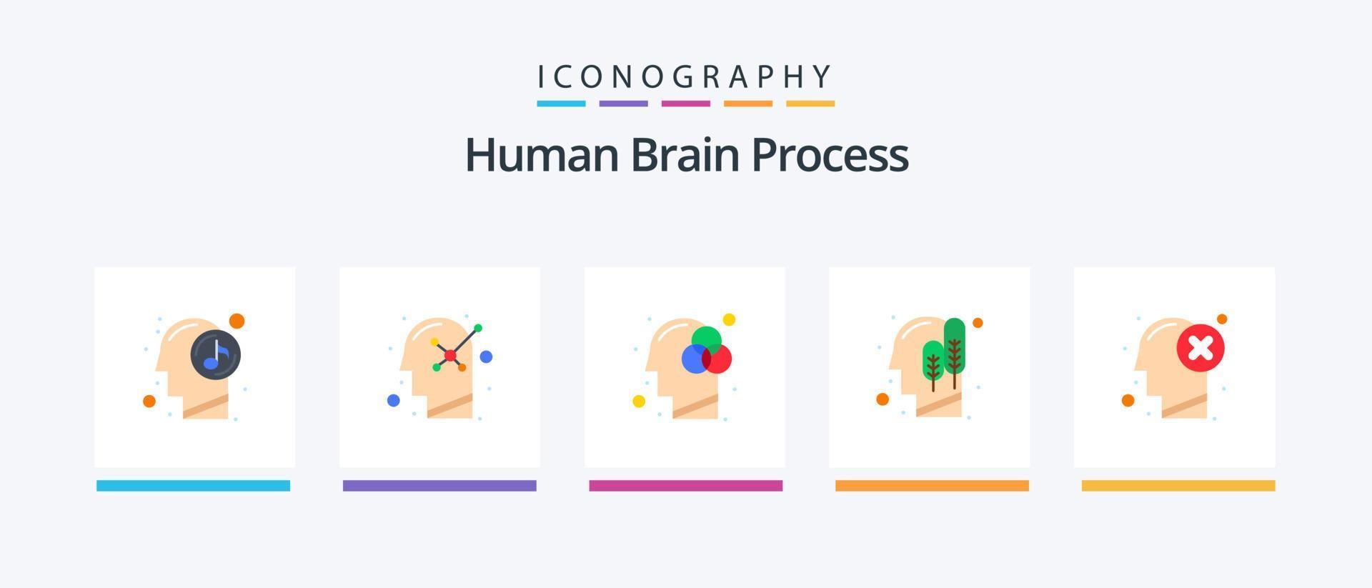 mänsklig hjärna bearbeta platt 5 ikon packa Inklusive fel. logisk. kreativitet. mänsklig. ekologi. kreativ ikoner design vektor