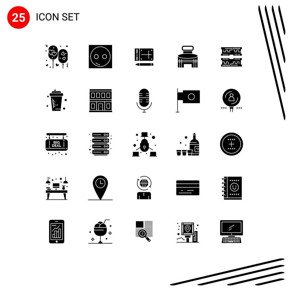 Stock Vector Icon Pack mit 25 Linienzeichen und Symbolen für den Bau von Sportaußengeräten online bearbeitbare Vektordesign-Elemente