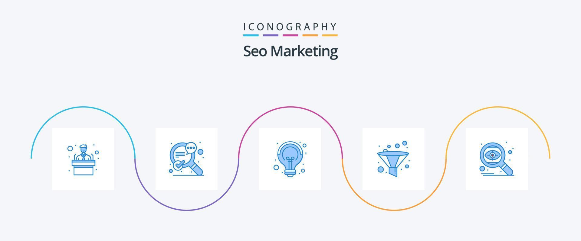 seo marknadsföring blå 5 ikon packa Inklusive öga. seo. kreativ. Sök. filtrera vektor