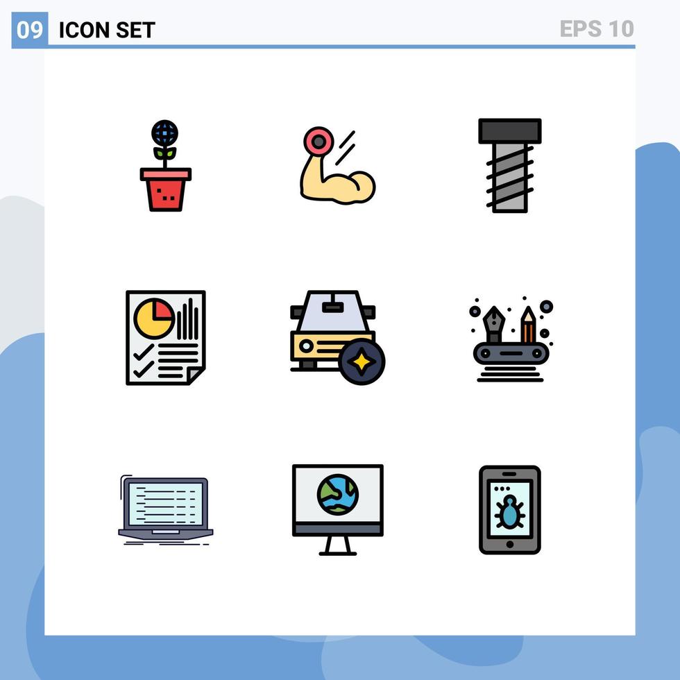 Packung mit 9 modernen Filledline-Flachfarbenzeichen und Symbolen für Web-Printmedien wie Autoseiten-Muskeldokumentenleisten editierbare Vektordesign-Elemente vektor