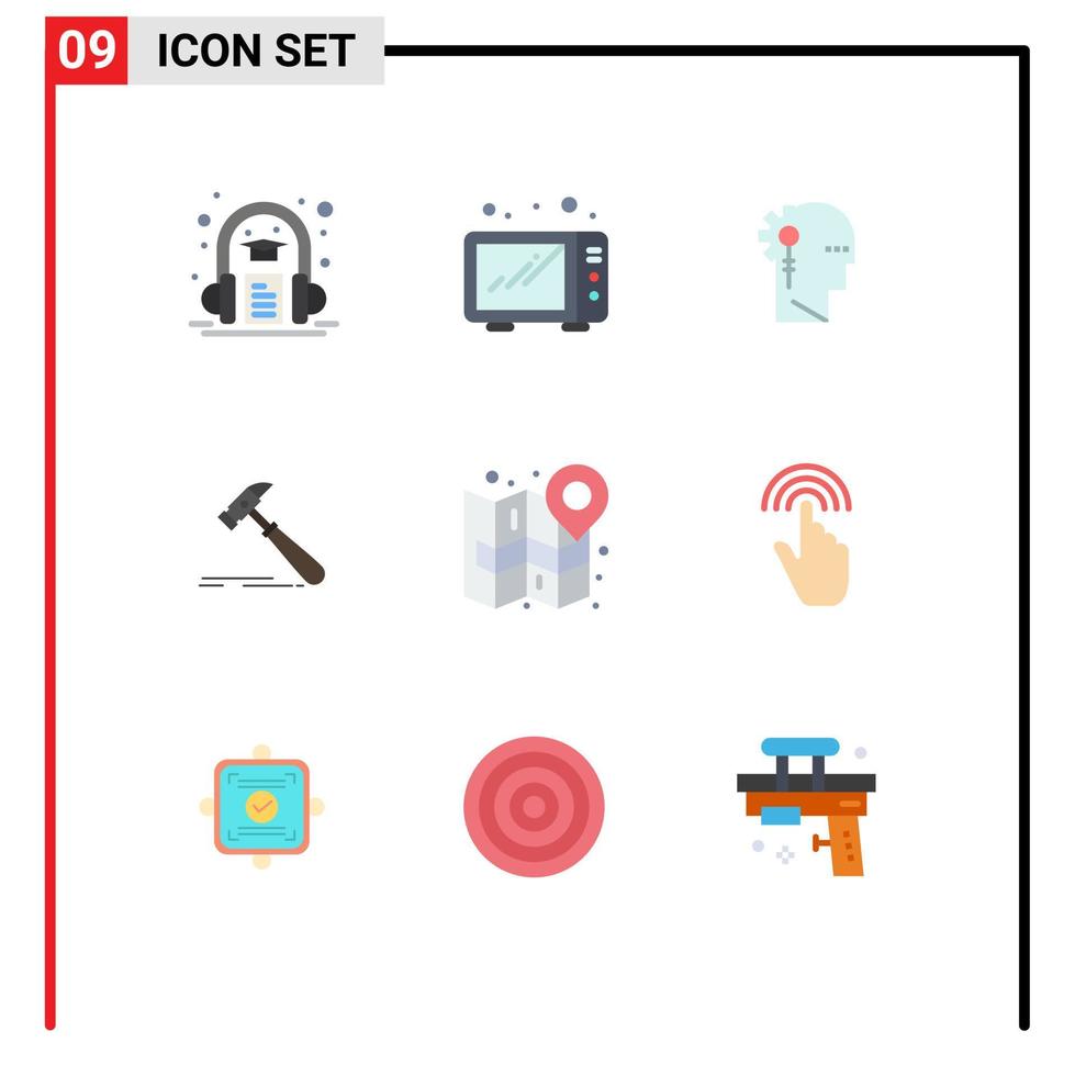 Gruppe von 9 modernen flachen Farben für stadtstarke kritische Werkzeughammer-editierbare Vektordesign-Elemente vektor